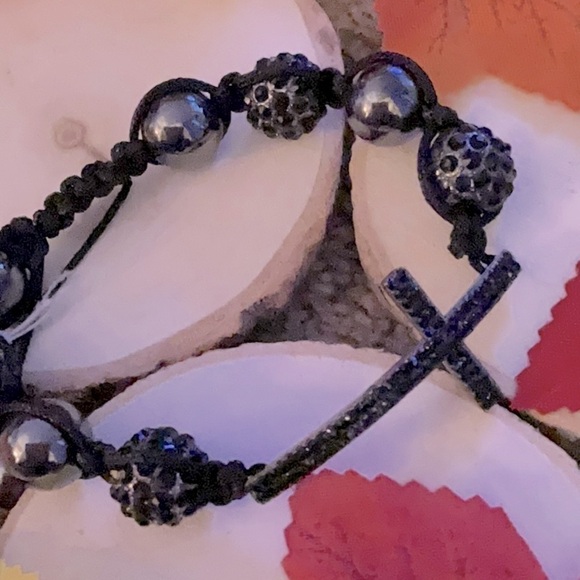 BLACK RHINESTONE CROSS BRACELET - Picture 3 of 5